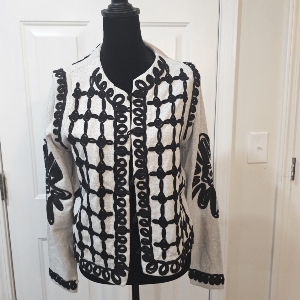 NIC & Zoe Applique Jacket Cardigan Sweater size medium classic, sophisti…